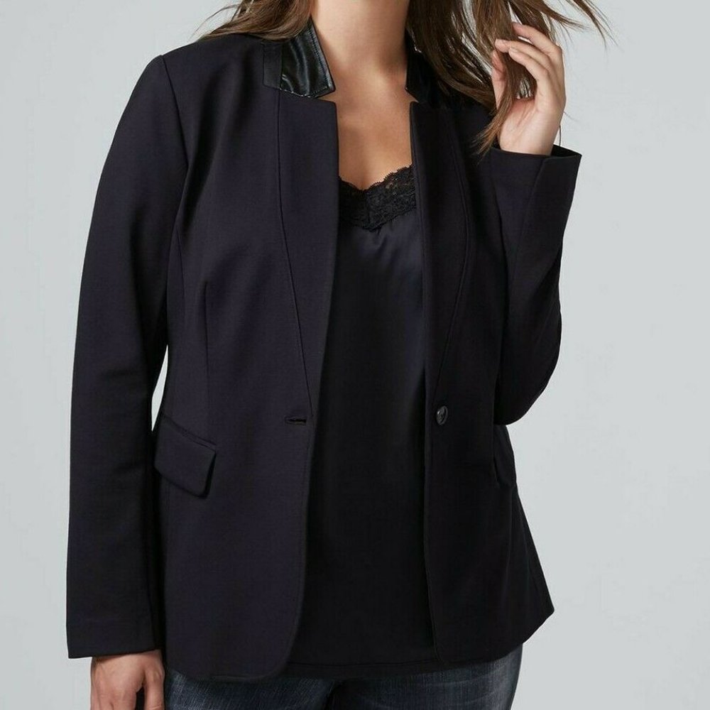 Lane Bryant Ponte Blazer w/ Faux Leather Trim